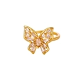 Elegante anillo de mariposa dorado con gemas de corte baguette y detalles ojo de gato - Dorado / Estilo de Mariposa con Incrustaciones de Strass Baguette (JZ7586G)