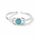 Silver adjustable ring featuring a round blue moonstone center and crescent moon accents - Double Crescent Blue Gemstone Style (JZ813S-T)