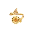 Adjustable golden sunflower and butterfly spinning ring with colorful cubic zirconia - Sunflower Butterfly Style (JZ8159G)