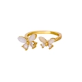 Anillo abierto de mariposa bañada en oro con piedra ojo de gato y circonita - Dorado / Estilo Mariposa Flexible con Alas de Concha (JZ8439G)