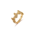 Anillo abierto de mariposa dorado con piedras ojo de gato y detalles de circonita - Dorado / Estilo de Diamantes de Imitación de Mariposa de Matriz Múltiple (JZ8712G)