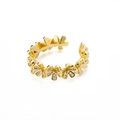 Elegant gold flower ring with cubic zirconia stones in adjustable open design - Interlocking Daisy Garland Style (G121553)