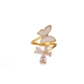 Anillo abierto dorado con mariposa de esmalte blanco y detalle de flor de circonita - Dorado / Estilo de Mariposa de Gota de Aceite Blanca y Flor de Tres Gemas (JZ8961G)