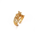 Anillo ajustable bañado en oro con mariposas y circonitas brillantes para mujer - Dorado / Estilo de Triple Mariposa Pequeña de Varias Capas Huecas (JZ9067G)