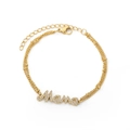 18k gold plated double layer beaded bracelet with sparkling mama letter charm for women - Gold