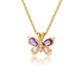 Macro detail of a golden butterfly pendant with purple and pink pear-shaped zircons - Multicolor Gemstone Butterfly Style (G102803376)
