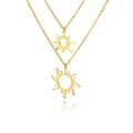 Detail einer doppelreihigen goldenen Edelstahlkette mit geometrischen Sonnenanhängern - Doppelschichtige Sonne (Gold 3)