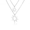 Detailansicht der zweilagigen Edelstahlkette mit hohlen Sonnenblumen-Anhängern - Doppelschichtige Sonne (Platin 3)