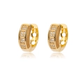 Elegante goldene Creolen mit funkelnden Zirkoniasteinen und geometrischen Akzenten - Geometrischer Block-Stil (E2034G-4) / Gold / Gold