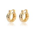 Close-up of golden geometric hoop earrings with textured diamond-pattern engraving - Plaid Woven Texture Huggie Style (G122026)