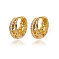 Vintage hollow copper ear hoops in gold finish with sparkling pavé zircon stones - Vintage Hollow Pattern Style (E2033G-3) / 18K Gold / Gold