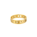 Macro shot of 18k gold plated stainless steel ring with sun and moon cutout patterns - US 7 / Gold