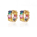 Gold huggie earrings featuring rectangle-cut colorful rainbow cubic zirconia - Rainbow Gradient Baguette Huggie (E3121G-6) / 18K Gold / Gold