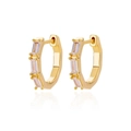 Golden hexagon hoop earrings with baguette-cut zircons in a modern geometric design - Hexagonal Baguette Rhinestone Huggie (E3436G) / 18K Gold / Gold