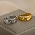 Minimalist 18k gold and silver plated stainless steel open rings with foil texture - Textured Pleated Open Style (JZ2241) / Gold