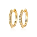 Minimalist gold plated oval huggie earrings with sparkling cubic zirconia inlay - Oval Minimalist Row Rhinestone Huggie (E3434G) / 18K Gold / Gold
