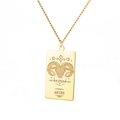 Collar dorado del zodiaco Aries con colgante cuadrado y diseño de cabeza de carnero grabado - Dorado / Aries