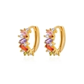 Golden huggie earrings with rainbow zircon stones in rectangular and round cuts - Rainbow Multicolor Gemstone Huggie (E3438G-2) / 18K Gold / Gold