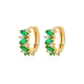 Golden huggie hoop earrings with green rectangular stones and white zircons - Vintage Green Rectangular Gemstone Hoop (E3438G-4) / 18K Gold / Gold