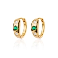 Golden huggie hoop earrings with green zircon center stone and white gem accents - Star Green Main Stone Huggie (E3442G-3) / 18K Gold / Gold
