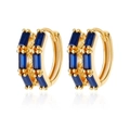 Gold huggie earrings with double-row baguette-cut deep blue cubic zirconia - Deep Blue Baguette Double Row Huggie (E3591G) / 18K Gold / Gold