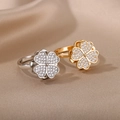 Rotating clover rings in gold and silver finish with sparkling zircon pave and open design - Gold / Pave Heart Clover Style (3)