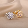 Rotating four-leaf clover ring with purple gemstones and zircons in gold and silver - Gold / Purple Zirconia Clover Style (2)
