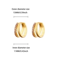 Pink cubic zirconia double hoop earrings in gold finish with 15mm outer diameter - Overlapping Pink Rhinestone Double Huggie (E5749G) / 18K Gold / Gold