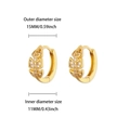 Elegant gold leaf hoop earrings with cubic zirconia inlay for women, 15mm outer diameter - Leaf Pattern Rhinestone Huggie (E5751G) / 18K Gold / Gold