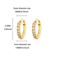 Gold plated hoop earrings with zircon, detailed dimensions showing 18mm outer diameter - Large Gold Hoop Huggie (E5766G) / 18K Gold / Gold