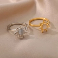 Drehbare Sonnenblumenringe im Set in Gold und Silber mit Opalen und Zirkonia - Platin / Sonnenstern Opal-Look Stil (5)