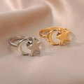 Drehbare Stern und Mond Ringe in Gold und Silber auf edlem Seidenstoff - Platin / Mond Fünfzackiger Stern Stil (7)