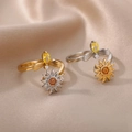 Verstellbare Sonnenblumen- und Bienenringe in Gold und Silber mit Zirkon-Akzenten - Platin / Sonnenblume Biene Stil (8)