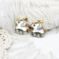 Gold unicorn horse charms with white shell inlay and colorful enamel for DIY jewelry - Mother of Pearl Lucky Cloud Horse 19.7*20mm