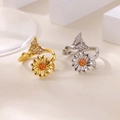 Verstellbarer Sonnenblumen und Schmetterling Drehring in Gold und Silber mit Zirkonia - Platin / Sonnenblume Schmetterling Stil (10)