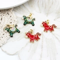 Cartoon horse pendants in red and green enamel with sparkling crystals for DIY jewelry - Green Ingot Horse 18*20.5mm