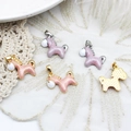 Detail of enamel rocking horse pendants with glitter finish in gold and silver metal - 18K Gold Pink Horse 18*19mm