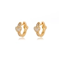 Close-up of gold heart hoop earrings with pavé set cubic zirconia and leverback closure - Heart Shape Rhinestone Style (E2301G-4) / 18K Gold / Gold