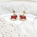 Elegant red rocking horse stud earrings with gold plating and white zircon accents - Red Rocking Horse Stud Earrings (Pair)