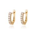 Macro shot of gold hoop earrings with sparkling clear cubic zirconia in a U-shaped design - Simple U-Shape Rhinestone Style (E2301G-12) / 18K Gold / Gold