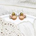 Macro view of ocean-themed S925 silver stud bases with enamel shell and starfish charms - Pink Shell Starfish Pair 15.2*17mm