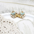 Macro detail of mermaid tail earrings with blue enamel and sparkling white cubic zirconia - Hollow Fish Tail Pair 14.2*14.7mm