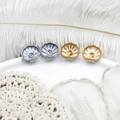 Detailed close-up of shell-shaped earring settings with zircon accents in gold and silver - Gold Scallop Pair 11*12mm