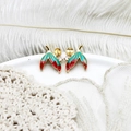 Macro view of gradient enamel fishtail earring base with a pearl setting and zircon - Red Green Fish Tail Pair 13.7*18.9mm