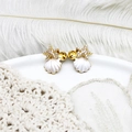 Detailed close-up of ocean-style starfish and shell earrings with gold plating and zircons - White Shell Starfish Pair 14.3*15.7mm