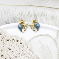 Close-up of S925 silver ocean stud earrings with blue shell, starfish and pearls - Blue Green Conch Starfish Pair 13*14.7mm