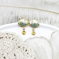 Ocean series starfish and shell earrings with blue enamel, pearls, and empty stone mount - Blue White Pair 13.5*20mm