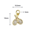 18K gold plated crossed tennis rackets pendant with micro-paved zircons measuring 14mm - Tennis Racket