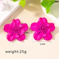 Detailed close-up of 5.5cm matte magenta flower earrings with layered petals design - Rose Red