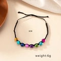 Detail view of handmade Bohemian multi-color beaded bracelet with adjustable black wax cord - Colorful Large Round Beads (S062)